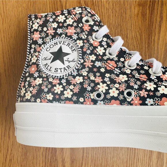⭐Converse Ctas Lift Platform Hi Sz 7.5 Women Shoes Flowers Sneaker Black A14264C - Picture 12 of 15